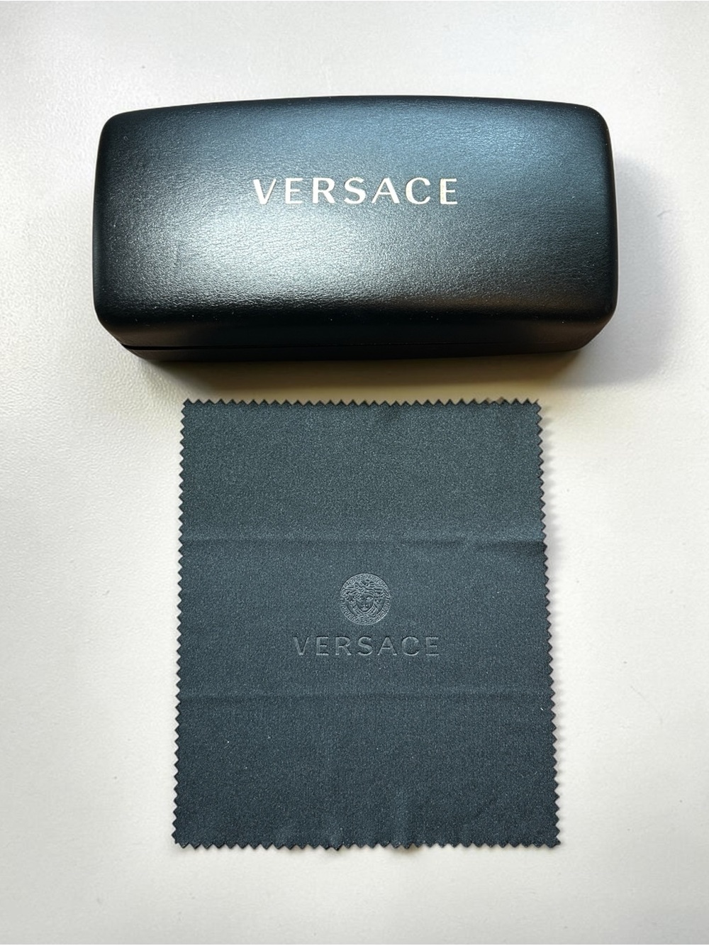 Versace Black Hard Sunglasses Case with Black Cleaning Cloth